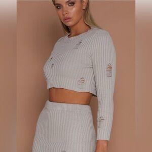 Meshki Distressed Cropped Sweater in Grey - Size XS / S